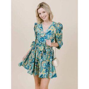 LaRoque Emma Floral Cotton Fit Flare Mini Dress Sapphire Daisy Blue XS NEW